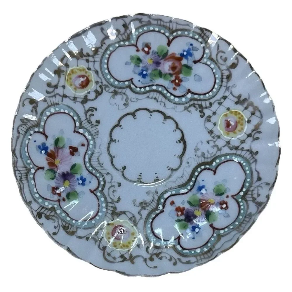 Antique Demitasse Cup & Saucer Handpainted Gilded Floral Collectible Elegant
